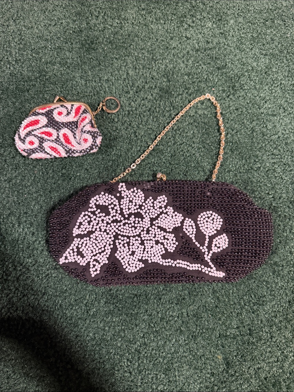 Beaded Black Evening Clutch with Floral Design